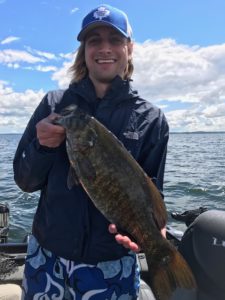A great smallmouth in the boat.
