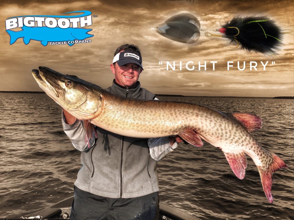 Toby Kvalevog with a great muskie on Night Fury by BigTooth Tackle